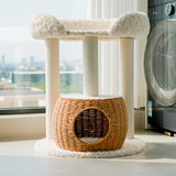 Round Scandinavian-Style Cat Tree with Velvet Fabric and Sisal Posts — MDF Construction, Multi-Functional Living Room Furniture