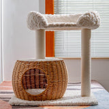 Round Scandinavian-Style Cat Tree with Velvet Fabric and Sisal Posts — MDF Construction, Multi-Functional Living Room Furniture