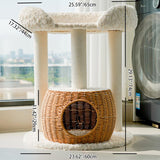 Round Scandinavian-Style Cat Tree with Velvet Fabric and Sisal Posts — MDF Construction, Multi-Functional Living Room Furniture