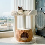 Round Scandinavian-Style Cat Tree with Velvet Fabric and Sisal Posts — MDF Construction, Multi-Functional Living Room Furniture