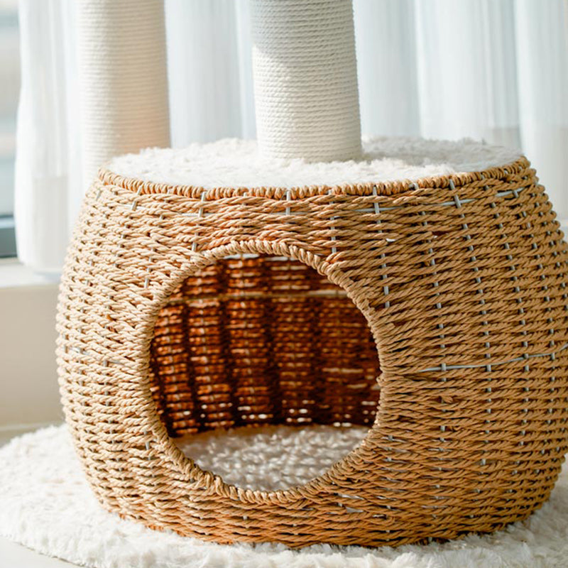 Round Scandinavian-Style Cat Tree with Velvet Fabric and Sisal Posts — MDF Construction, Multi-Functional Living Room Furniture
