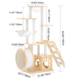 Modern Rectangular Solid Pine Wood Cat Tree with Acrylic Accents and Kraft Paper Rope — Multi-Level, Multi-Functional for Living Room