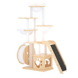 Modern Rectangular Solid Pine Wood Cat Tree with Acrylic Accents and Kraft Paper Rope — Multi-Level, Multi-Functional for Living Room