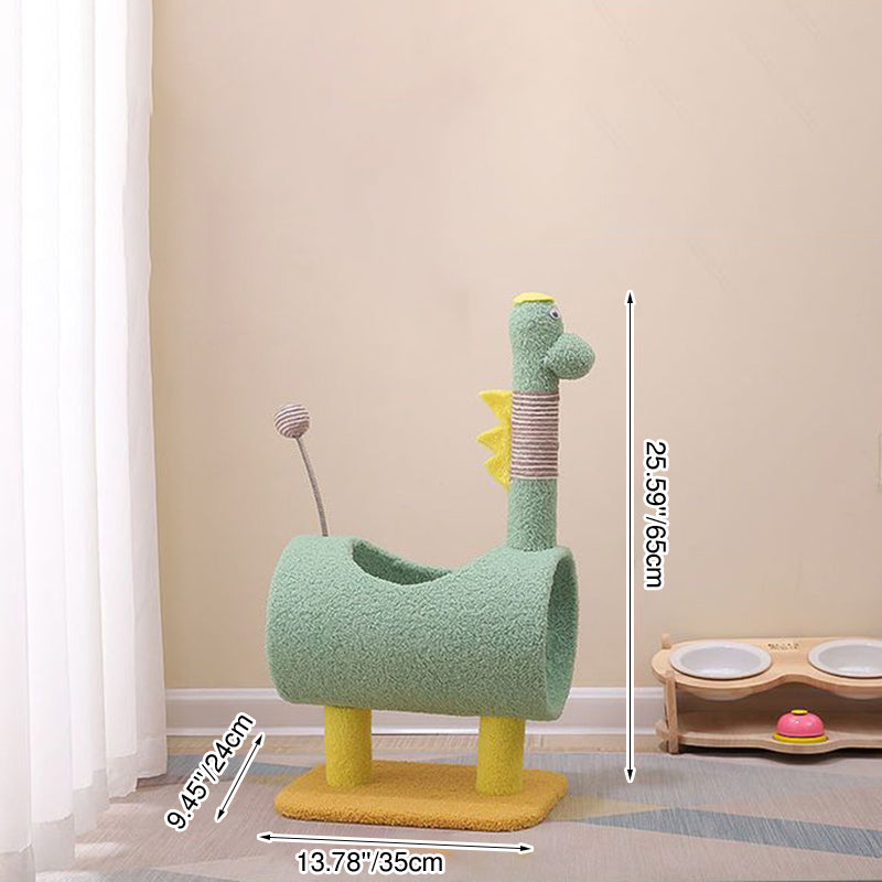 Modern Cylindrical Cat Tree with Chicken- and Dinosaur-Shaped Fabric Panels, Sisal-Wrapped Paper Tube, MDF Construction – Multi-Functional Bedroom Cat Furniture
