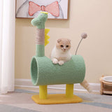 Modern Cylindrical Cat Tree with Chicken- and Dinosaur-Shaped Fabric Panels, Sisal-Wrapped Paper Tube, MDF Construction – Multi-Functional Bedroom Cat Furniture