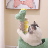 Modern Cylindrical Cat Tree with Chicken- and Dinosaur-Shaped Fabric Panels, Sisal-Wrapped Paper Tube, MDF Construction – Multi-Functional Bedroom Cat Furniture