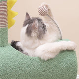 Modern Cylindrical Cat Tree with Chicken- and Dinosaur-Shaped Fabric Panels, Sisal-Wrapped Paper Tube, MDF Construction – Multi-Functional Bedroom Cat Furniture