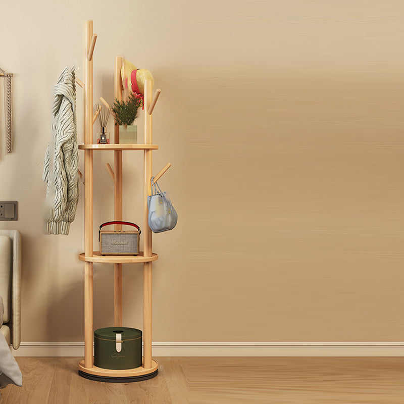 Contemporary Scandinavian Round Tree-Shaped Hall Tree with Swivel Coat Rack – Solid Pine Wood & MDF for Bedroom & Entryways