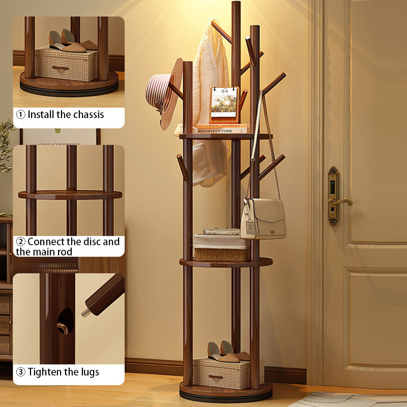 Contemporary Scandinavian Round Tree-Shaped Hall Tree with Swivel Coat Rack – Solid Pine Wood & MDF for Bedroom & Entryways