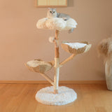 Contemporary Scandinavian Round Cloud-Shape Cat Tree in Natural Fruitwood MDF with Sisal and Velvet Fabric - Living Room Ready