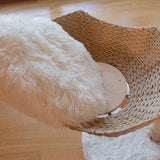 Contemporary Scandinavian Round Cloud-Shape Cat Tree in Natural Fruitwood MDF with Sisal and Velvet Fabric - Living Room Ready