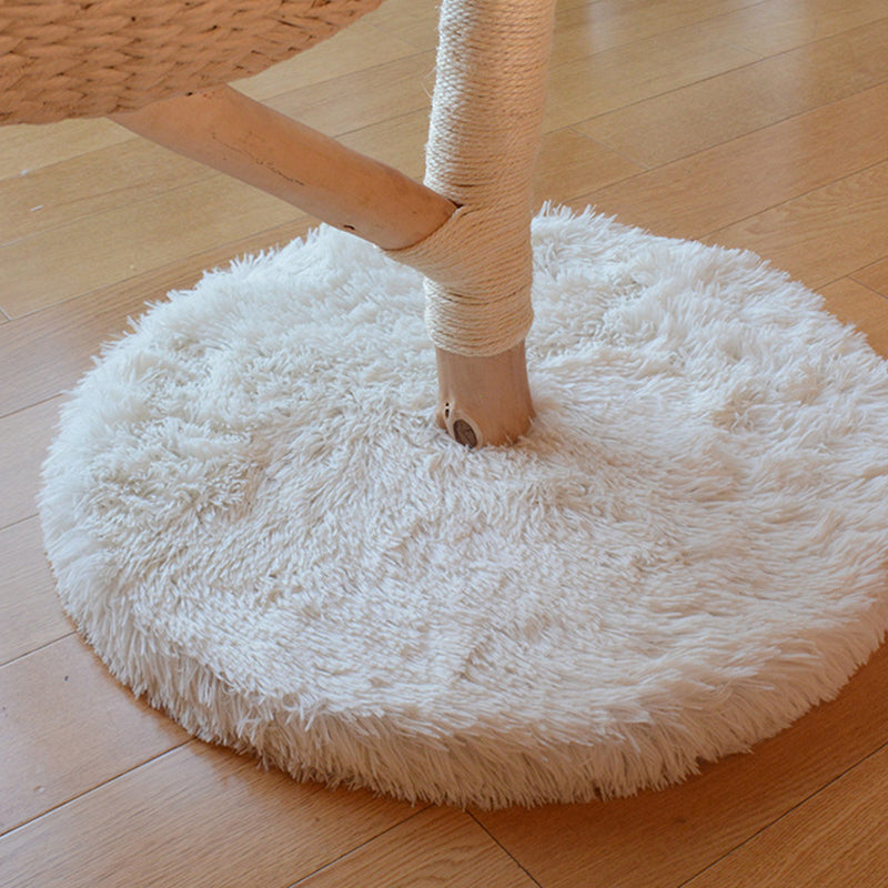Contemporary Scandinavian Round Cloud-Shape Cat Tree in Natural Fruitwood MDF with Sisal and Velvet Fabric - Living Room Ready