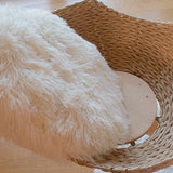 Contemporary Scandinavian Round Cloud-Shape Cat Tree in Natural Fruitwood MDF with Sisal and Velvet Fabric - Living Room Ready