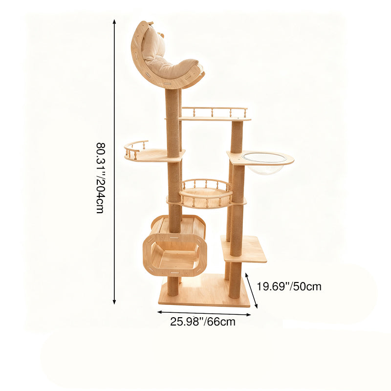 Modern Scandinavian Square Cat Tree with Multi-Layer Solid Wood Panels and Acrylic Fabric — Multi-Functional Living Room Centerpiece