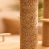 Modern Scandinavian Square Cat Tree with Multi-Layer Solid Wood Panels and Acrylic Fabric — Multi-Functional Living Room Centerpiece