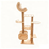 Modern Scandinavian Square Cat Tree with Multi-Layer Solid Wood Panels and Acrylic Fabric — Multi-Functional Living Room Centerpiece