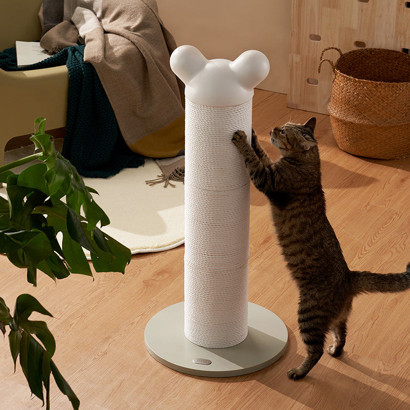 Modern Cylinder Cat Tree with HDPE Paper Rattan and Cold-Rolled Steel Frame – Contemporary Bedroom-Ready Design