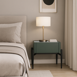 Luxurious Dark Green Nightstand with 1 Drawer and Stiletto Legs – Premium Bedside Table for the Bedroom