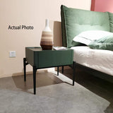 Luxurious Dark Green Nightstand with 1 Drawer and Stiletto Legs – Premium Bedside Table for the Bedroom