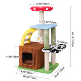 Contemporary Round Mushroom-Shaped PVC Cat Tree Panel – 3/4-Tier, Sisal and Velvet Fabric, Fairy Forest Style for Living Room