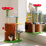 Contemporary Round Mushroom-Shaped PVC Cat Tree Panel – 3/4-Tier, Sisal and Velvet Fabric, Fairy Forest Style for Living Room
