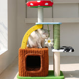 Contemporary Round Mushroom-Shaped PVC Cat Tree Panel – 3/4-Tier, Sisal and Velvet Fabric, Fairy Forest Style for Living Room