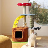 Contemporary Round Mushroom-Shaped PVC Cat Tree Panel – 3/4-Tier, Sisal and Velvet Fabric, Fairy Forest Style for Living Room