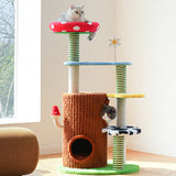 Contemporary Round Mushroom-Shaped PVC Cat Tree Panel – 3/4-Tier, Sisal and Velvet Fabric, Fairy Forest Style for Living Room