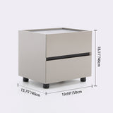 Sleek Modern Minimalist Nightstand with Dual Drawers — Light-Luxury Greige Neutral Bedside Storage Table for the Bedroom