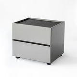 Sleek Modern Minimalist Nightstand with Dual Drawers — Light-Luxury Greige Neutral Bedside Storage Table for the Bedroom