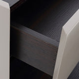 Sleek Modern Minimalist Nightstand with Dual Drawers — Light-Luxury Greige Neutral Bedside Storage Table for the Bedroom