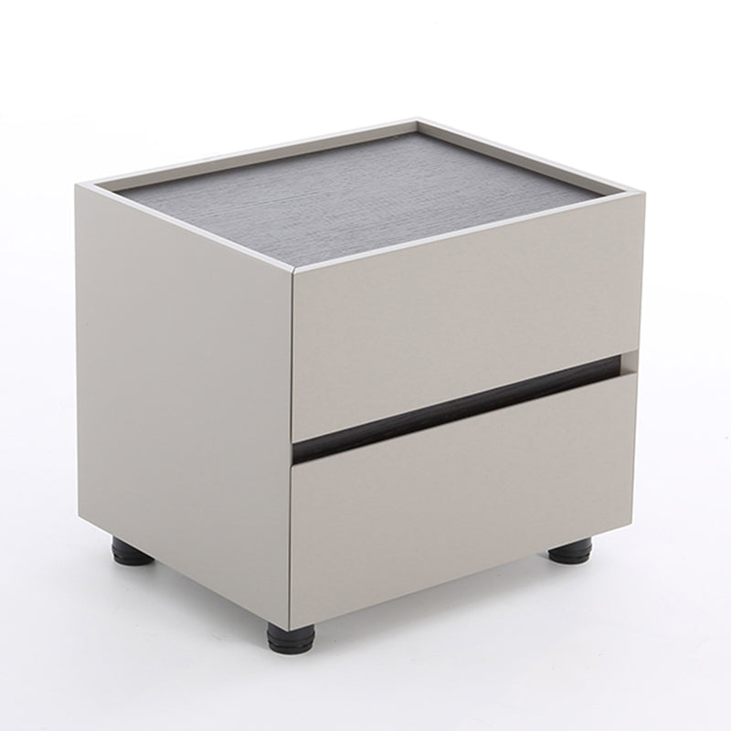 Sleek Modern Minimalist Nightstand with Dual Drawers — Light-Luxury Greige Neutral Bedside Storage Table for the Bedroom
