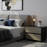 Dark-Tone Modern Minimalist Nightstand with Symmetrical Dual Drawers – Lacquered Finish Bedside Table for the Bedroom