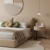 Luxurious Modern French-Cream Nightstand with a Single Drawer – Beige Lacquer Finish, Floating Bedside Storage Table