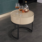 Luxurious Modern French-Cream Nightstand with a Single Drawer – Beige Lacquer Finish, Floating Bedside Storage Table