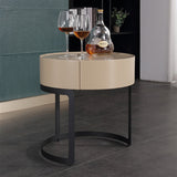 Luxurious Modern French-Cream Nightstand with a Single Drawer – Beige Lacquer Finish, Floating Bedside Storage Table