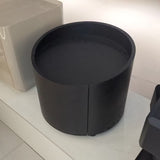 Sleek Modern Round Nightstand with One Drawer – Off-White/Black Curved Bedside Storage Table for Bedroom