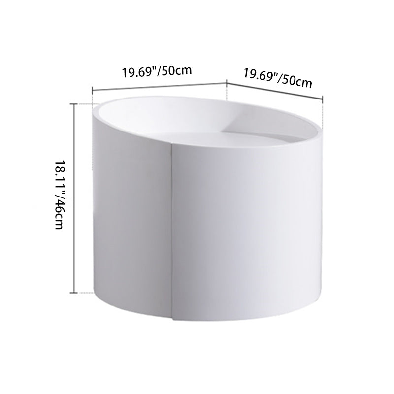 Sleek Modern Round Nightstand with One Drawer – Off-White/Black Curved Bedside Storage Table for Bedroom
