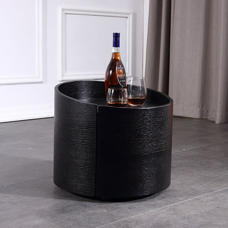 Sleek Modern Round Nightstand with One Drawer – Off-White/Black Curved Bedside Storage Table for Bedroom