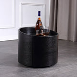 Sleek Modern Round Nightstand with One Drawer – Off-White/Black Curved Bedside Storage Table for Bedroom