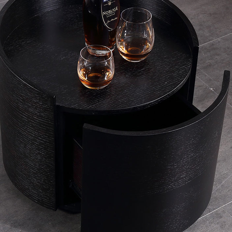 Sleek Modern Round Nightstand with One Drawer – Off-White/Black Curved Bedside Storage Table for Bedroom
