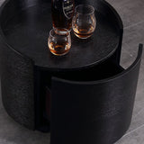 Sleek Modern Round Nightstand with One Drawer – Off-White/Black Curved Bedside Storage Table for Bedroom