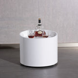 Sleek Modern Round Nightstand with One Drawer – Off-White/Black Curved Bedside Storage Table for Bedroom