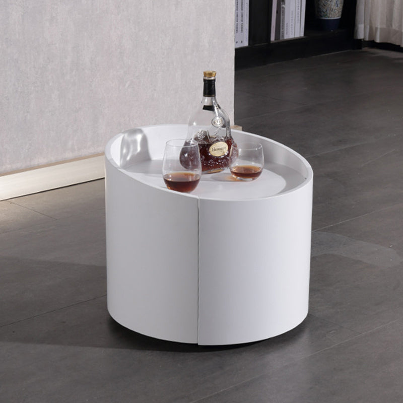 Sleek Modern Round Nightstand with One Drawer – Off-White/Black Curved Bedside Storage Table for Bedroom