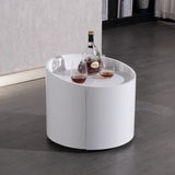 Sleek Modern Round Nightstand with One Drawer – Off-White/Black Curved Bedside Storage Table for Bedroom