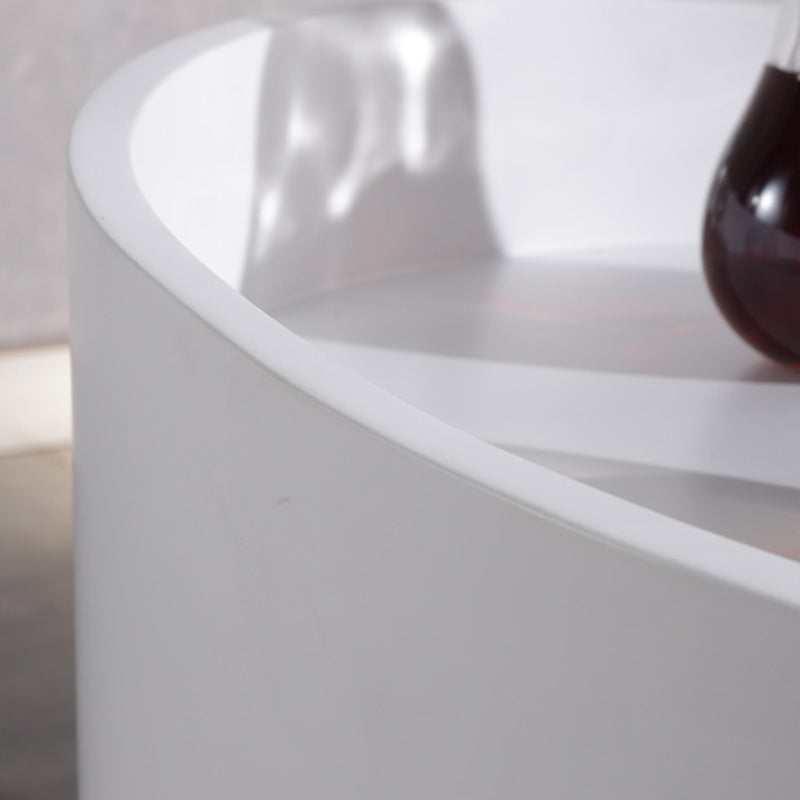 Sleek Modern Round Nightstand with One Drawer – Off-White/Black Curved Bedside Storage Table for Bedroom