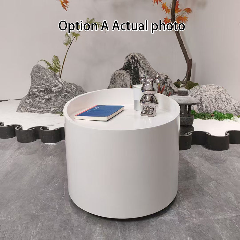 Sleek Modern Round Nightstand with One Drawer – Off-White/Black Curved Bedside Storage Table for Bedroom