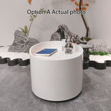 Sleek Modern Round Nightstand with One Drawer – Off-White/Black Curved Bedside Storage Table for Bedroom