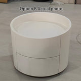 Sleek Modern Round Nightstand with One Drawer – Off-White/Black Curved Bedside Storage Table for Bedroom