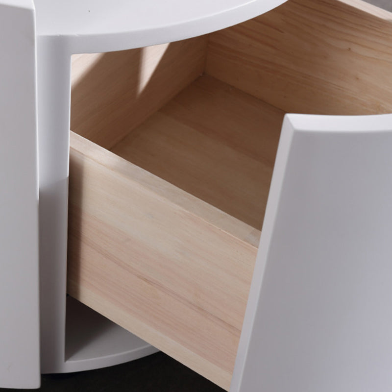 Sleek Modern Round Nightstand with One Drawer – Off-White/Black Curved Bedside Storage Table for Bedroom